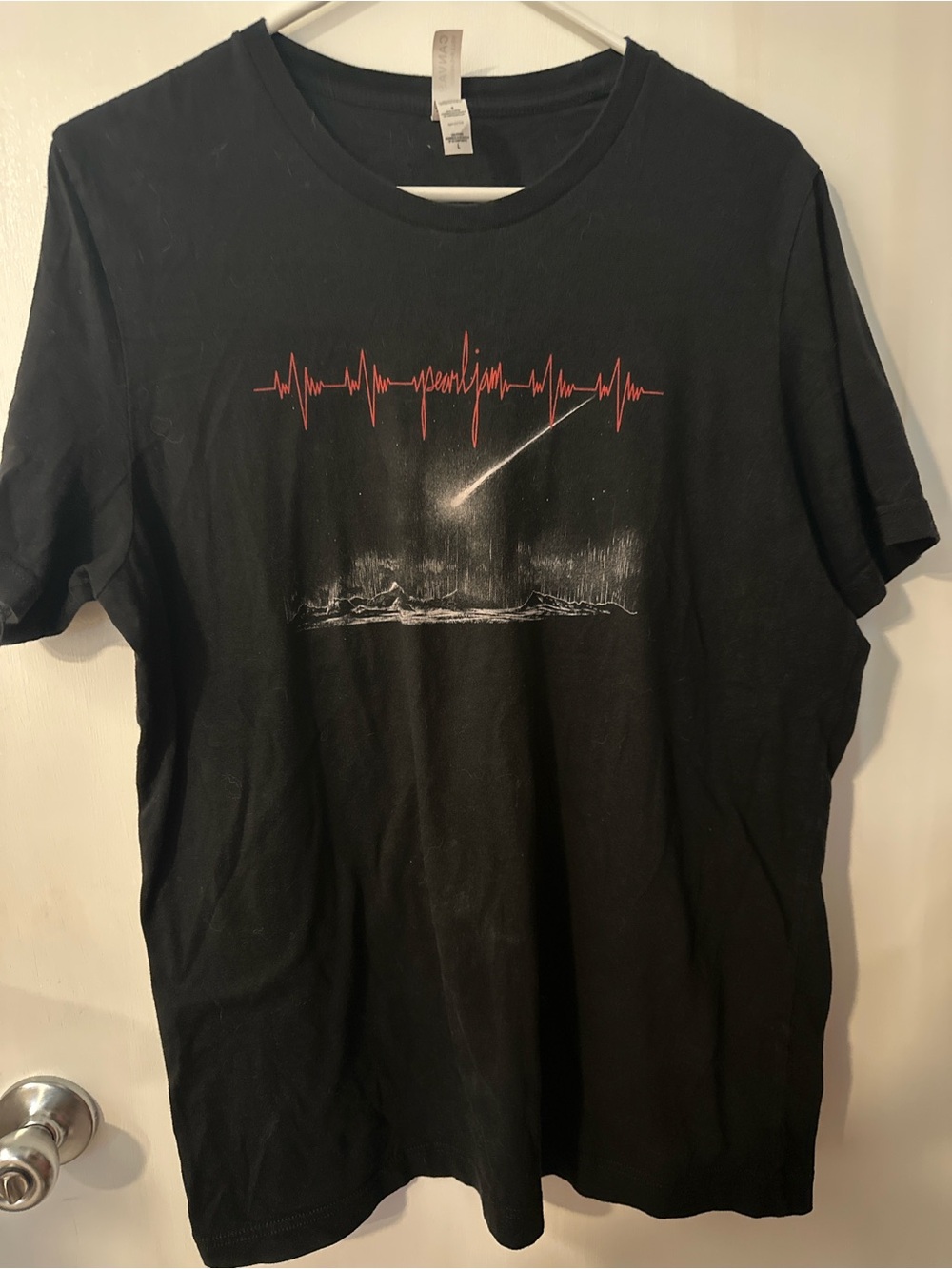 Bella Canvas Black Short Sleeve Tee with Red Wave and White Comet Graphic